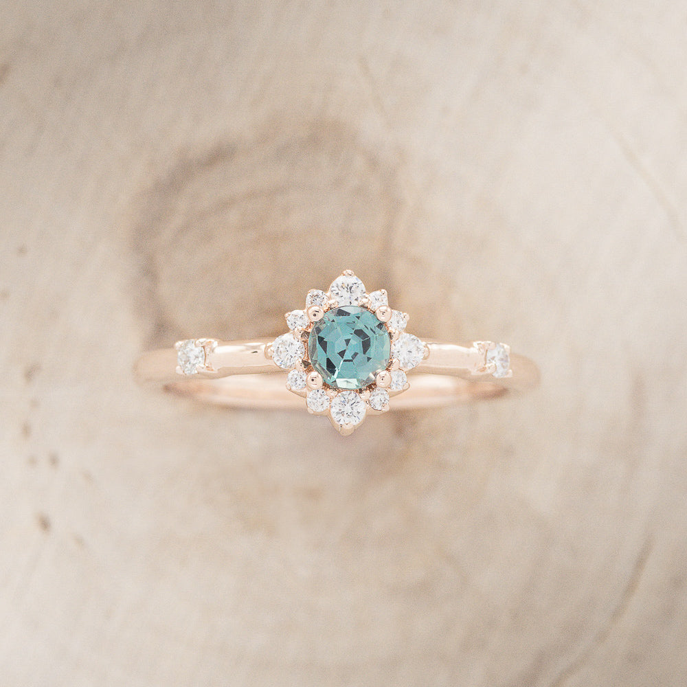 "STARLA" - BRIDAL SUITE - ROUND CUT DENIM MONTANA SAPPHIRE ENGAGEMENT RING WITH DIAMOND ACCENTS & "LEA" TRACERS-13