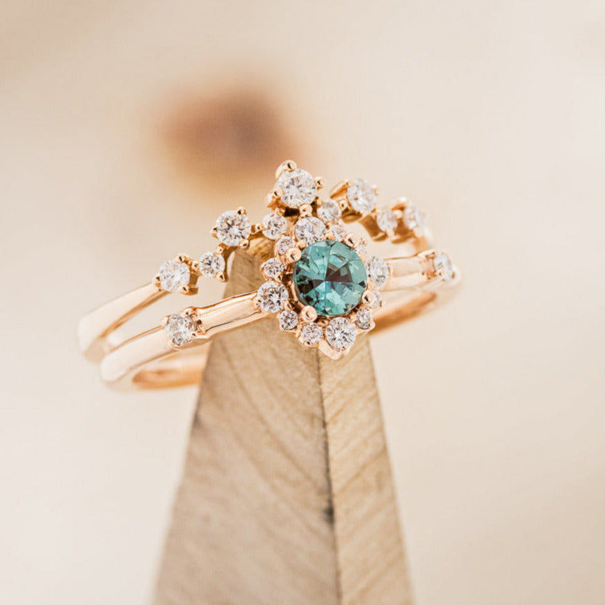 "STARLA" - BRIDAL SUITE - ROUND CUT DENIM MONTANA SAPPHIRE ENGAGEMENT RING WITH DIAMOND ACCENTS & "LEA" TRACERS-6