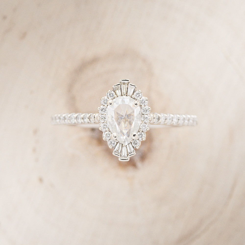 "THEIA" - PEAR-SHAPED MOISSANITE ENGAGEMENT RING WITH DIAMOND TRACER-11