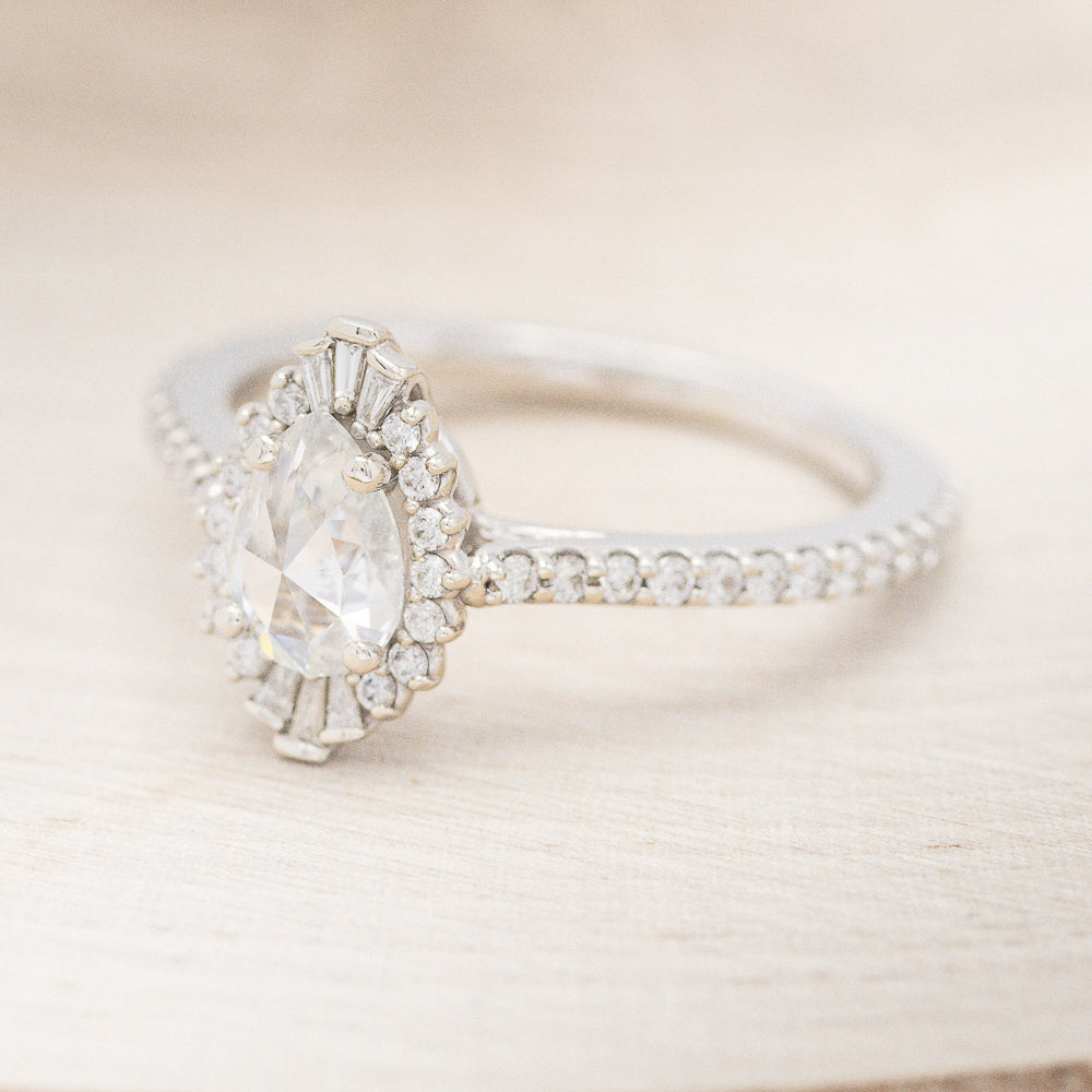 "THEIA" - PEAR-SHAPED MOISSANITE ENGAGEMENT RING WITH DIAMOND TRACER-12