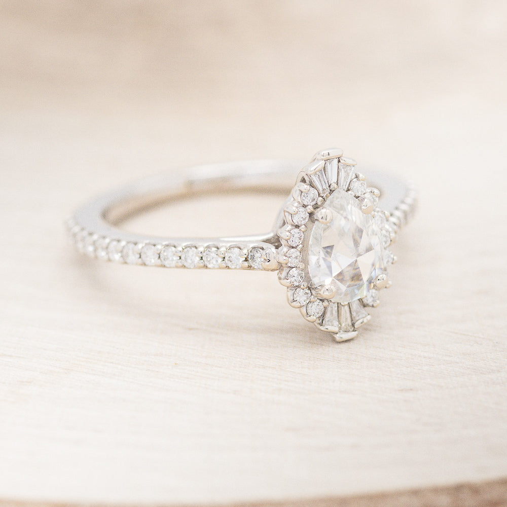 "THEIA" - PEAR-SHAPED MOISSANITE ENGAGEMENT RING WITH DIAMOND TRACER-10