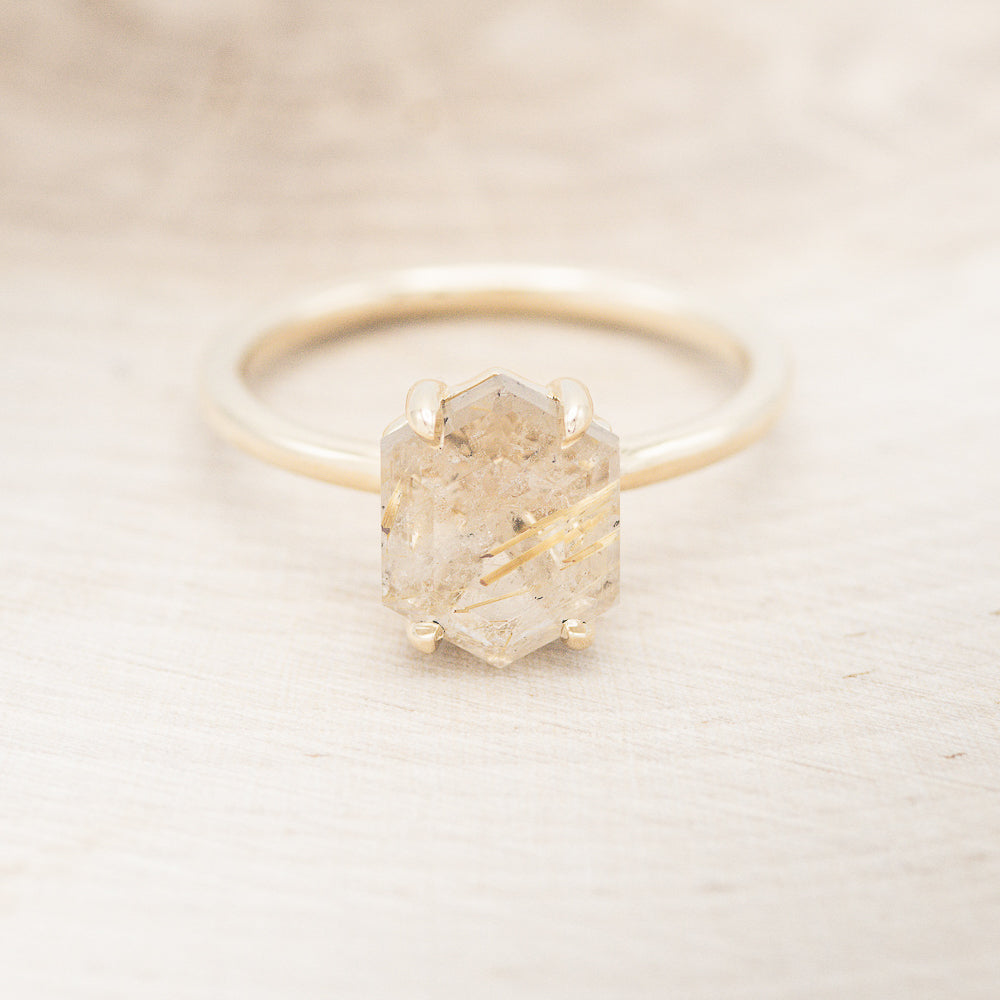 "AURUM" - HEXAGON RUTILATED QUARTZ SOLITAIRE ENGAGEMENT RING-2