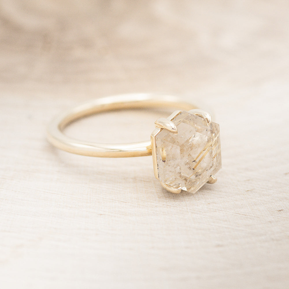"AURUM" - HEXAGON RUTILATED QUARTZ SOLITAIRE ENGAGEMENT RING-3