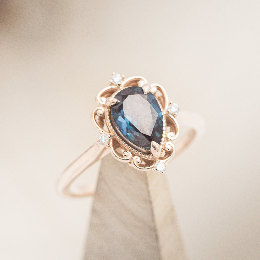 "VERA" - PEAR SHAPED LAB-GROWN ALEXANDRITE ENGAGEMENT RING WITH DIAMOND ACCENTS-7