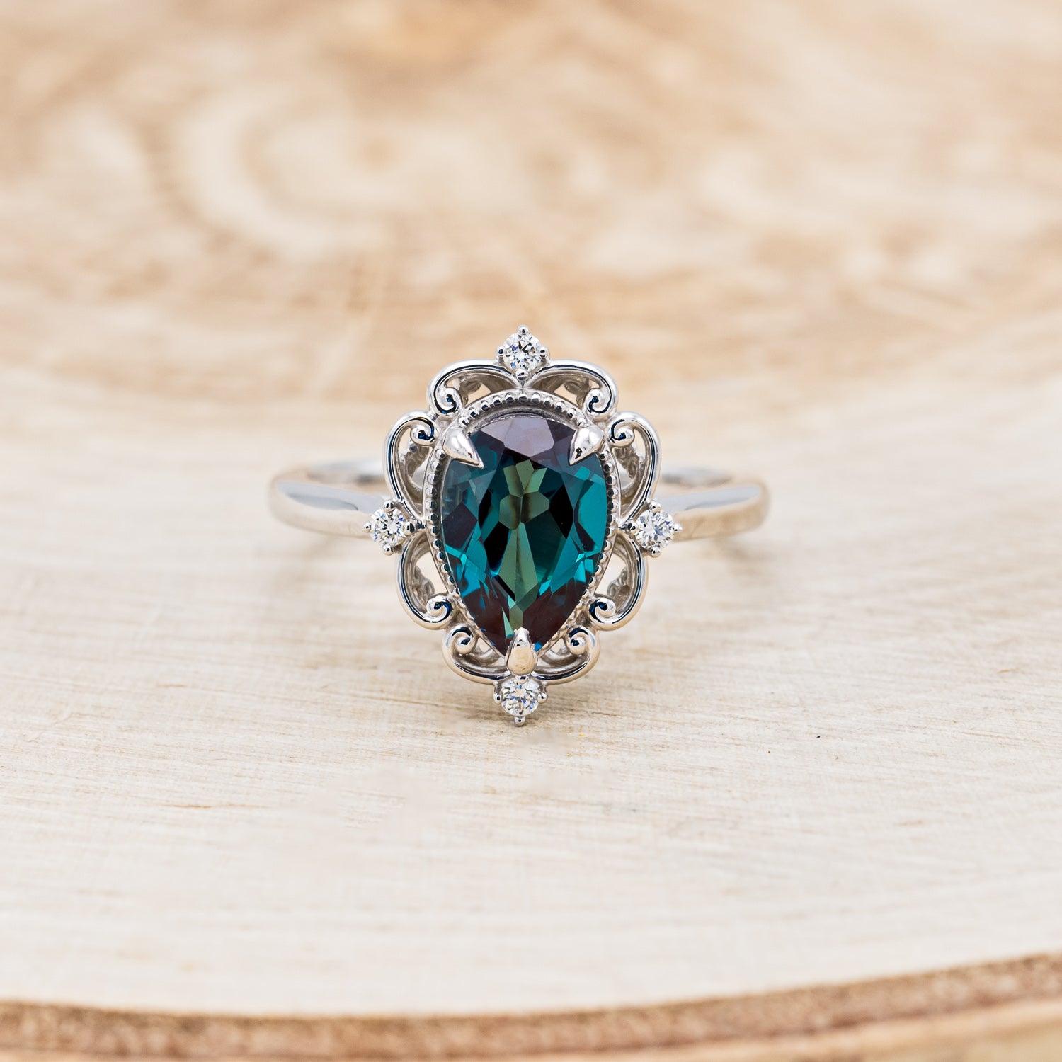 "VERA" - PEAR SHAPED LAB-GROWN ALEXANDRITE ENGAGEMENT RING WITH DIAMOND ACCENTS-4