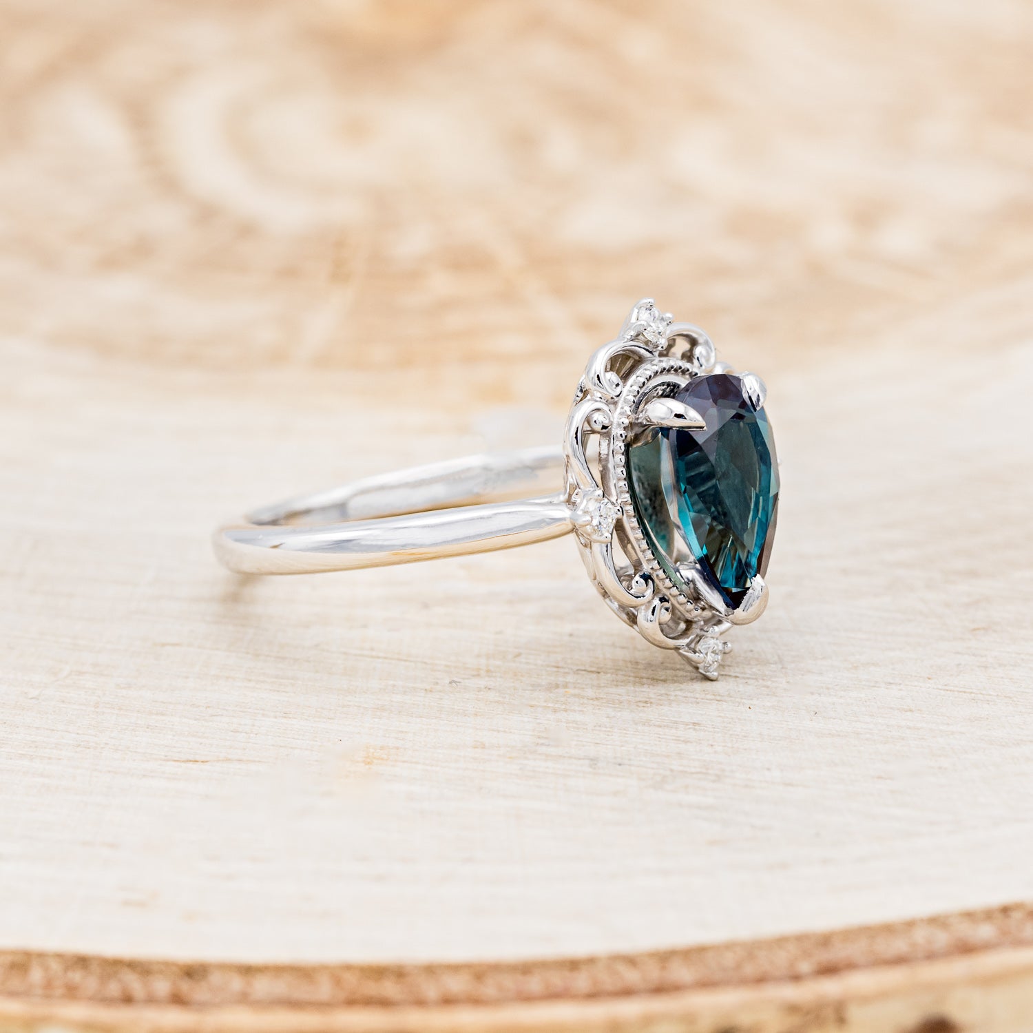 "VERA" - PEAR SHAPED LAB-GROWN ALEXANDRITE ENGAGEMENT RING WITH DIAMOND ACCENTS-2