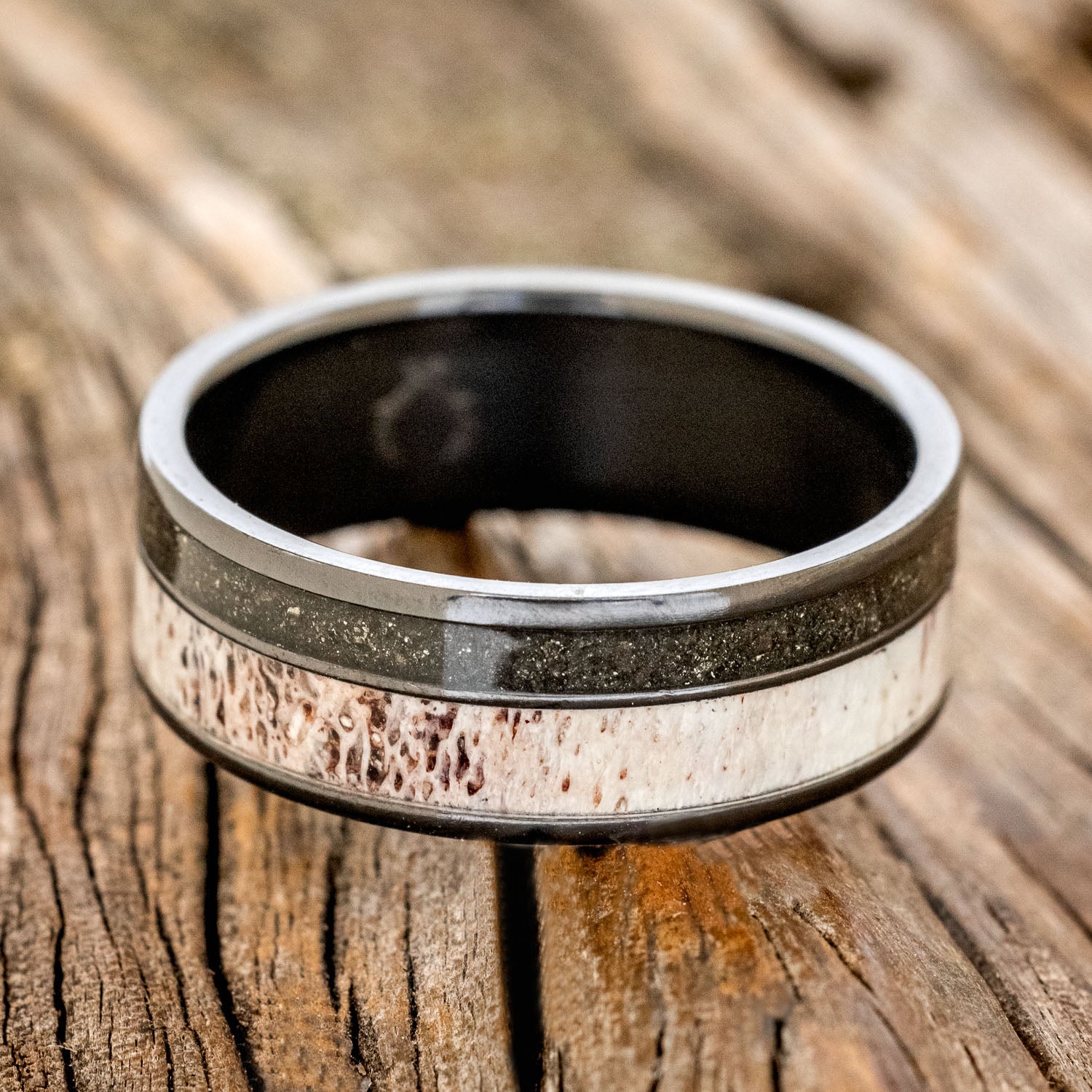 "RAPTOR" - ELK ANTLER & PYRITE WEDDING BAND-6