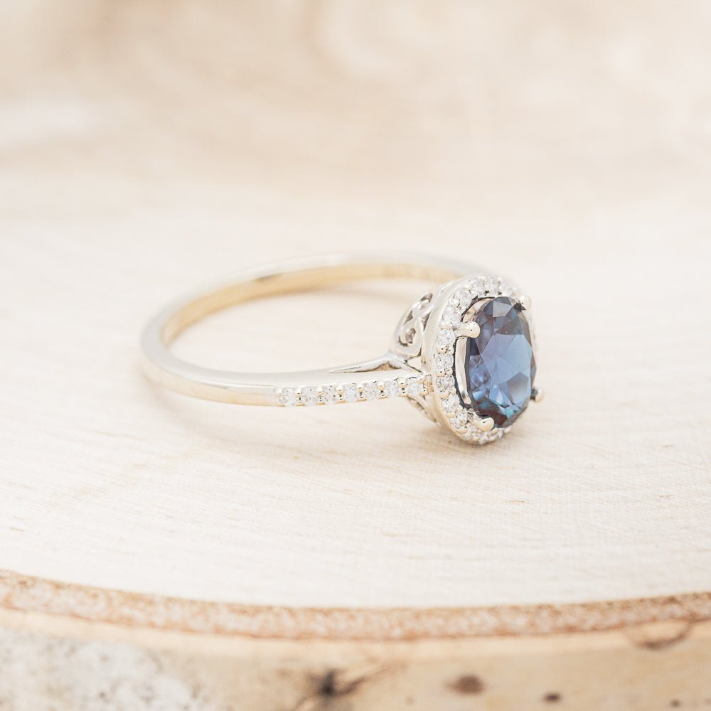 "DIANA" - OVAL LAB-GROWN ALEXANDRITE ENGAGEMENT RING WITH DIAMOND HALO & ACCENTS-2