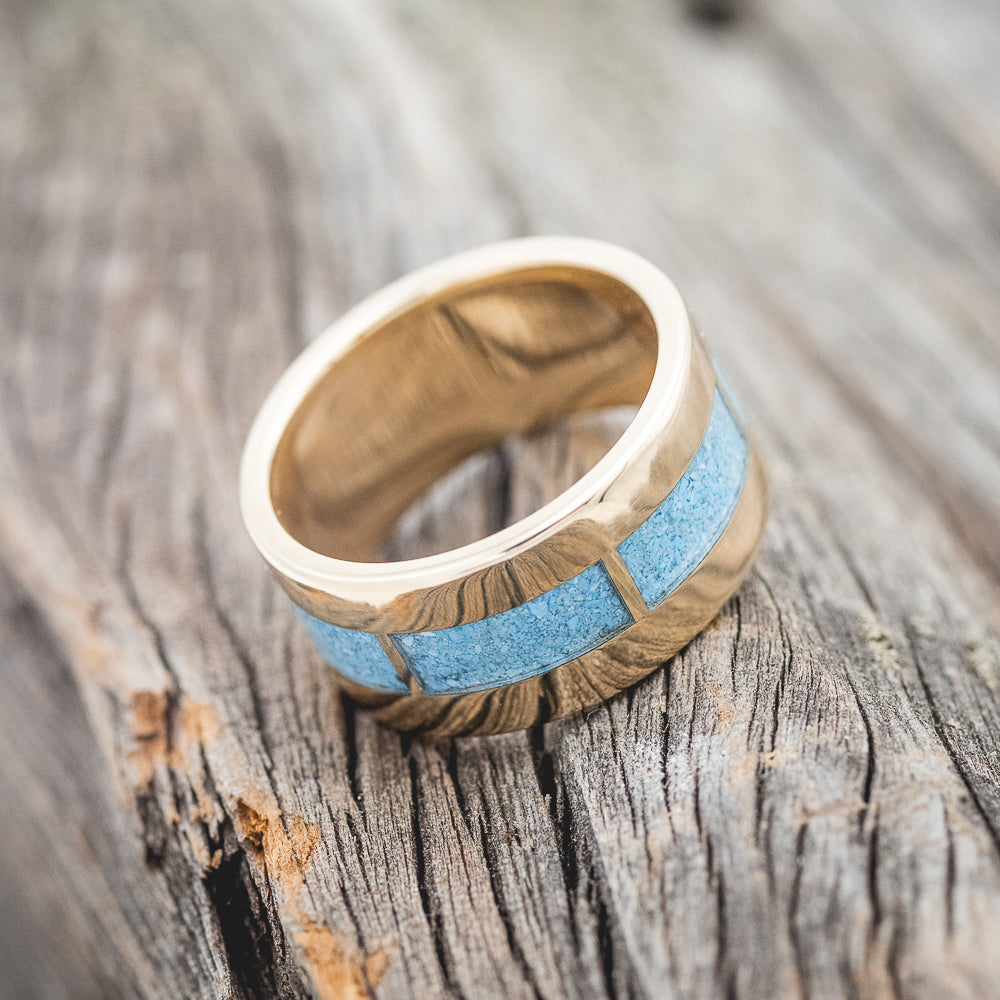 "THOR" - TURQUOISE WEDDING RING FEATURING A 14K GOLD BAND-3