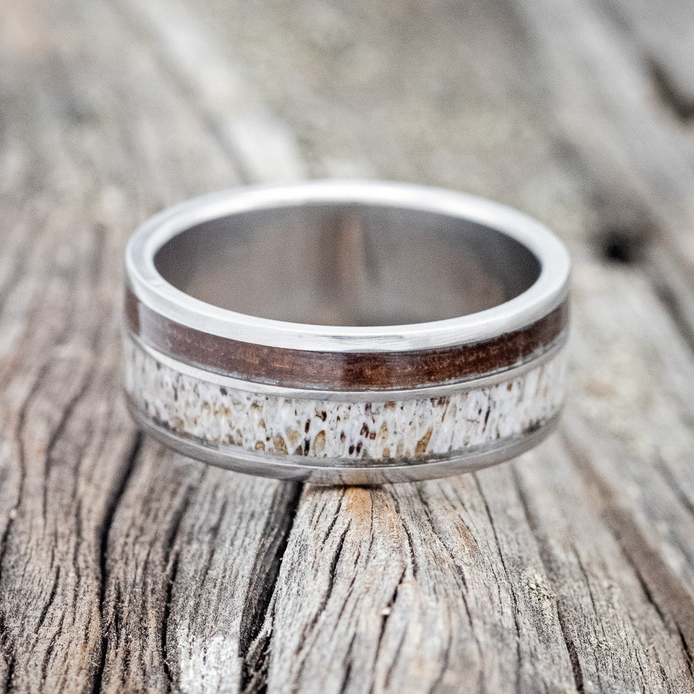 "RAPTOR" - MATCHING SET OF ANTLER & IRONWOOD WEDDING BANDS-8