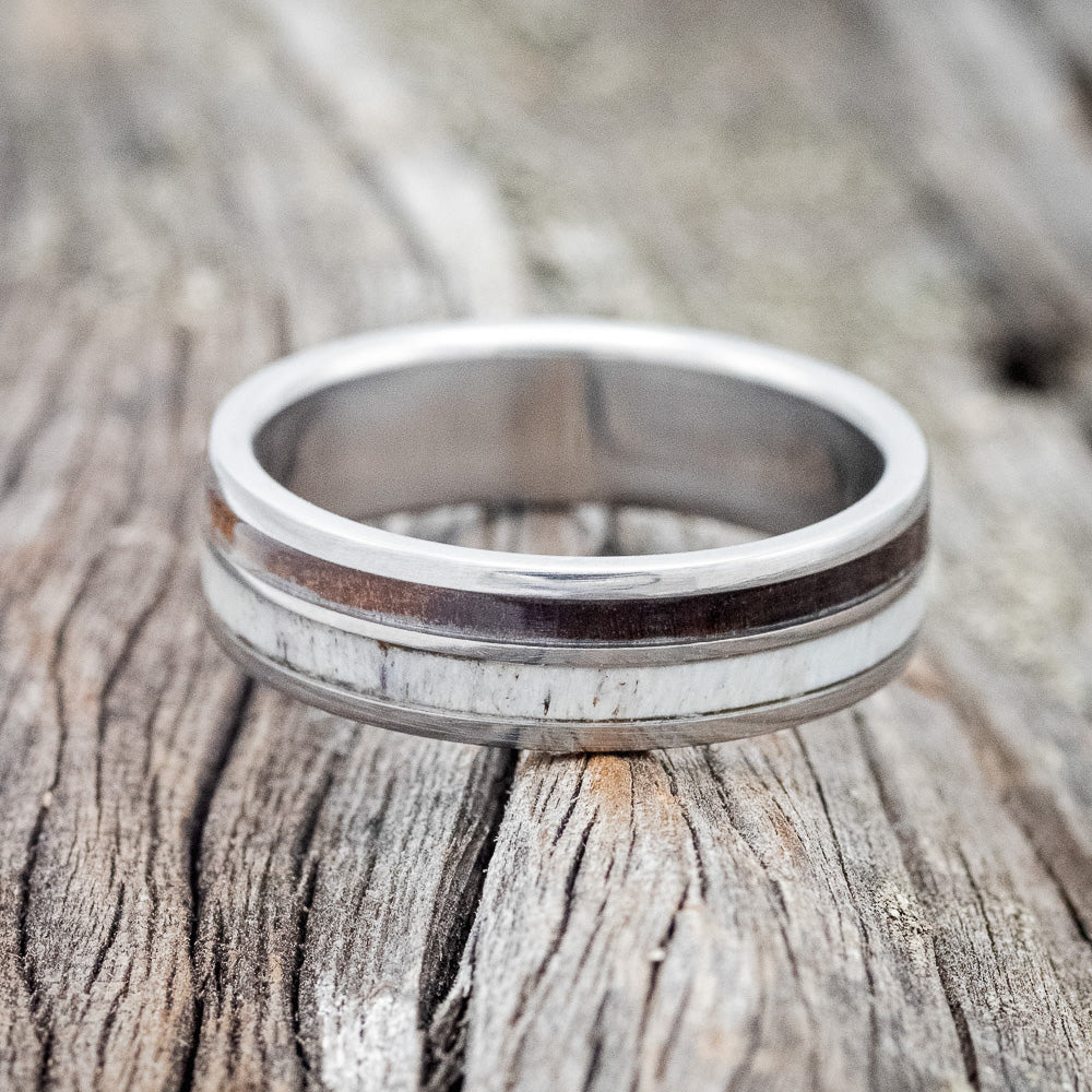 "RAPTOR" - MATCHING SET OF ANTLER & IRONWOOD WEDDING BANDS-9