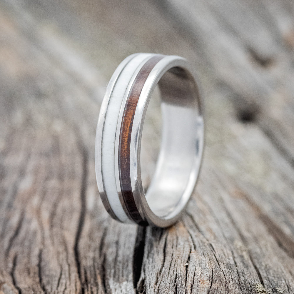 "RAPTOR" - MATCHING SET OF ANTLER & IRONWOOD WEDDING BANDS-3