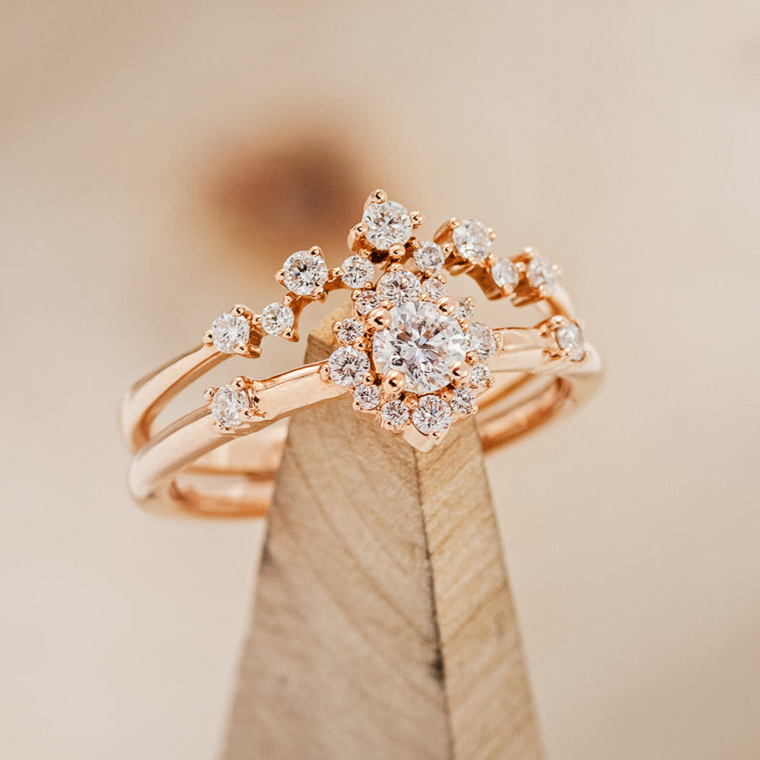 "STARLA" - BRIDAL SUITE - ROUND CUT DIAMOND ENGAGEMENT RING WITH DIAMOND ACCENTS & "LEA" TRACERS-5