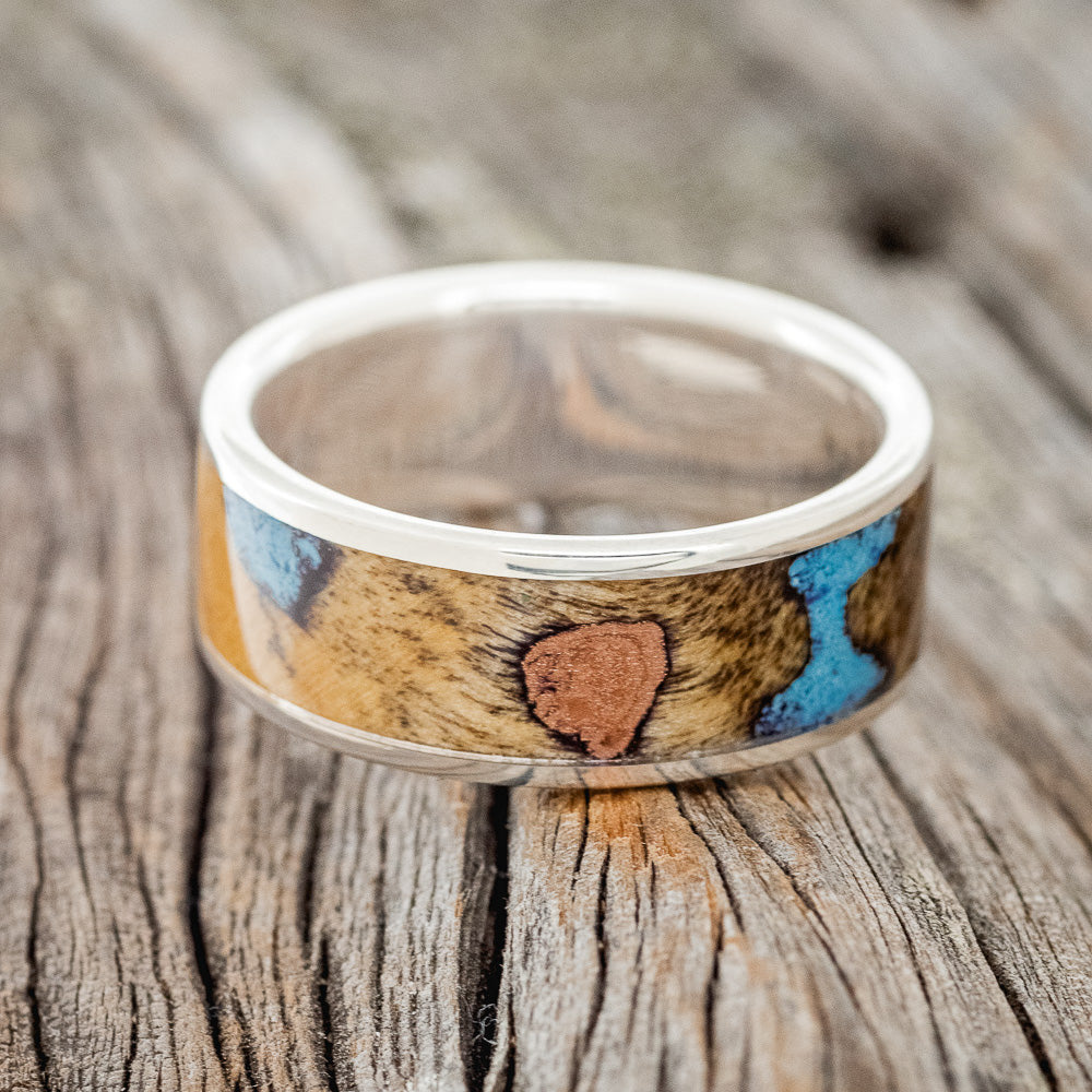 "RAINIER" - BUCKEYE BURL WOOD, COPPER & TURQUOISE WEDDING BAND-8