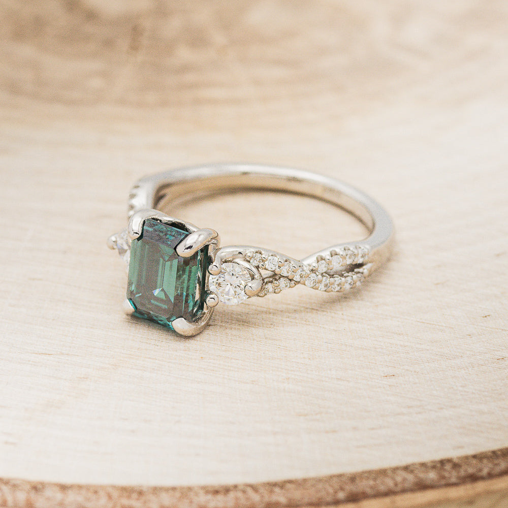 "GAIA" - EMERALD CUT MEDEINA GREEN MOISSANITE ENGAGEMENT RING WITH DIAMOND ACCENTS-3