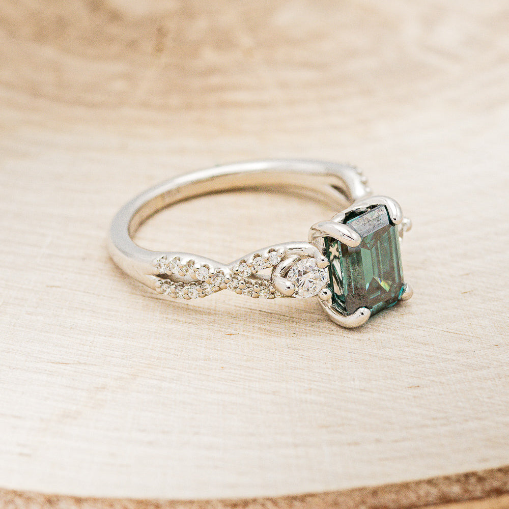 "GAIA" - EMERALD CUT MEDEINA GREEN MOISSANITE ENGAGEMENT RING WITH DIAMOND ACCENTS-2