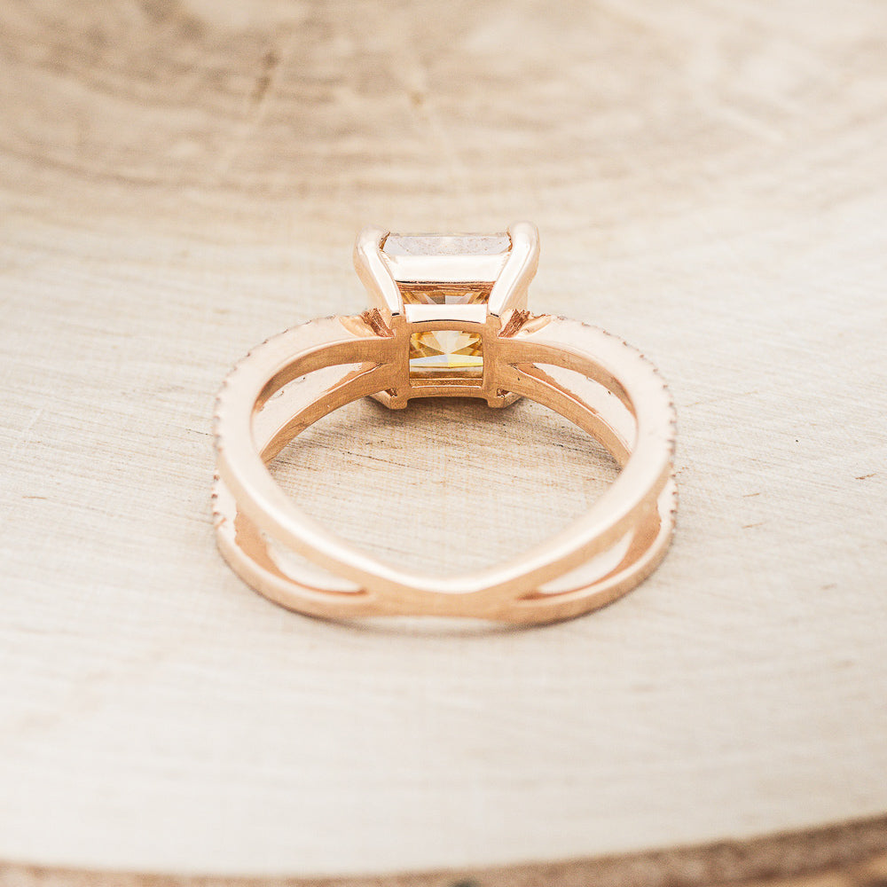 "ANASTASIA" - PRINCESS CUT CHAMPAGNE MOISSANITE ENGAGEMENT RING WITH DIAMOND ACCENTS-5