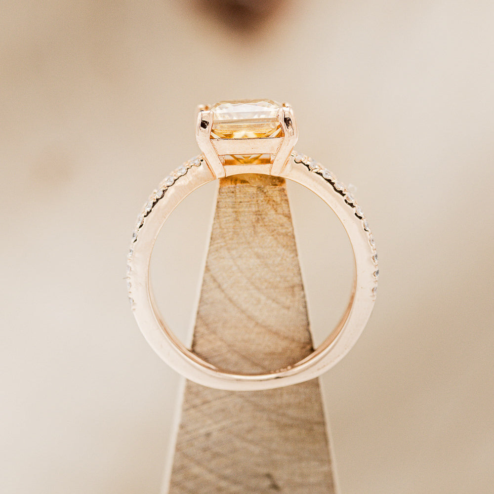 "ANASTASIA" - PRINCESS CUT CHAMPAGNE MOISSANITE ENGAGEMENT RING WITH DIAMOND ACCENTS-6