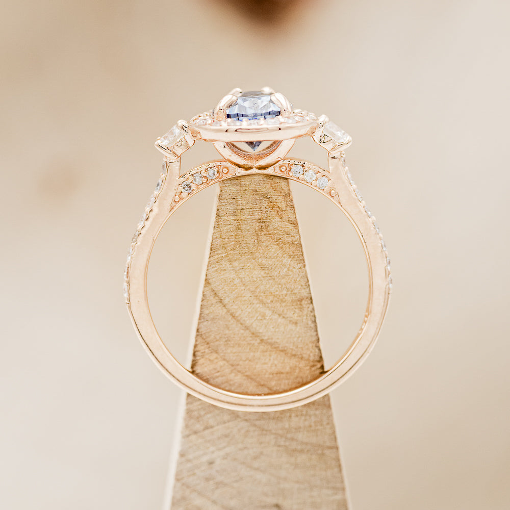 "KB" - PEAR-SHAPED ICY BLUE MOISSANITE ENGAGEMENT RING WITH DIAMOND HALO & ACCENTS-5