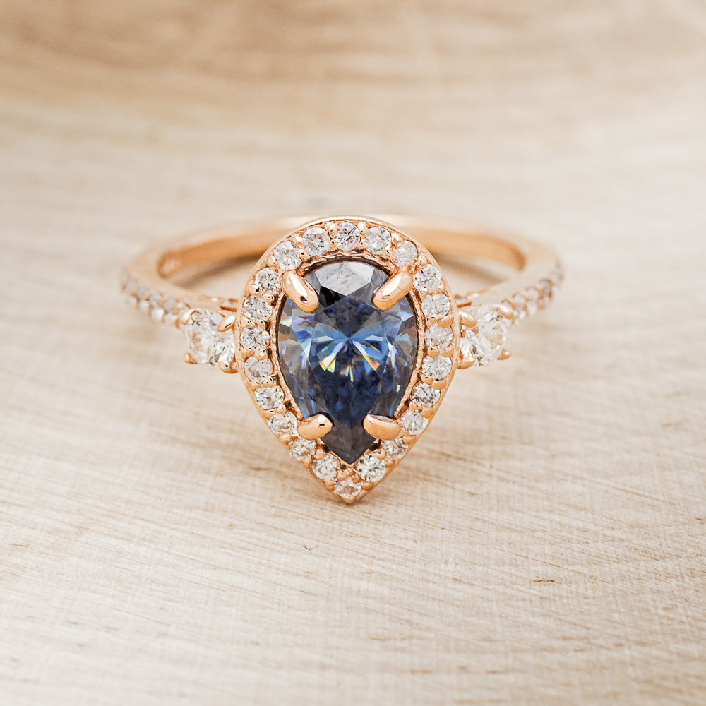 "KB" - PEAR-SHAPED ICY BLUE MOISSANITE ENGAGEMENT RING WITH DIAMOND HALO & ACCENTS-4