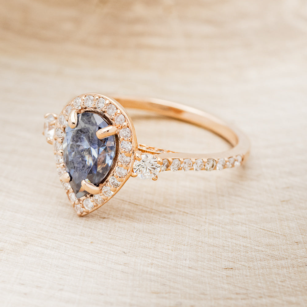 "KB" - PEAR-SHAPED ICY BLUE MOISSANITE ENGAGEMENT RING WITH DIAMOND HALO & ACCENTS-3