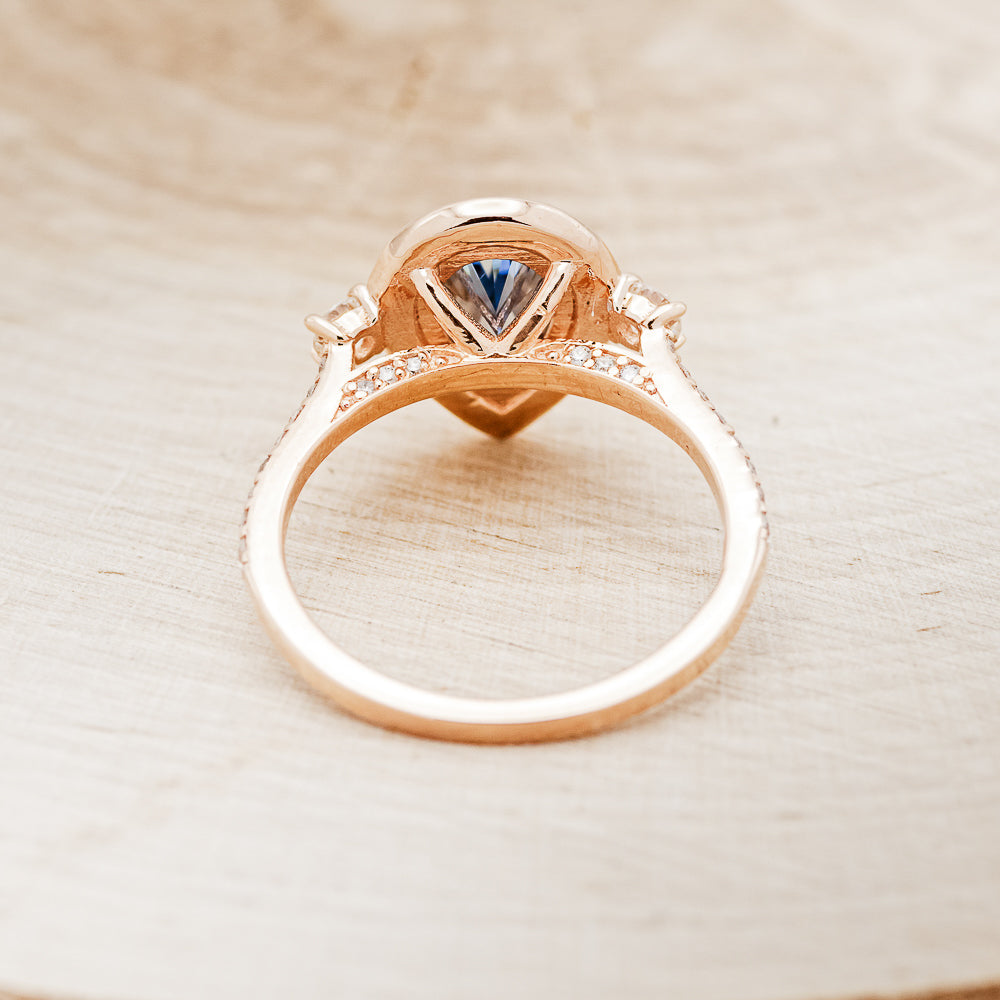 "KB" - PEAR-SHAPED ICY BLUE MOISSANITE ENGAGEMENT RING WITH DIAMOND HALO & ACCENTS-6