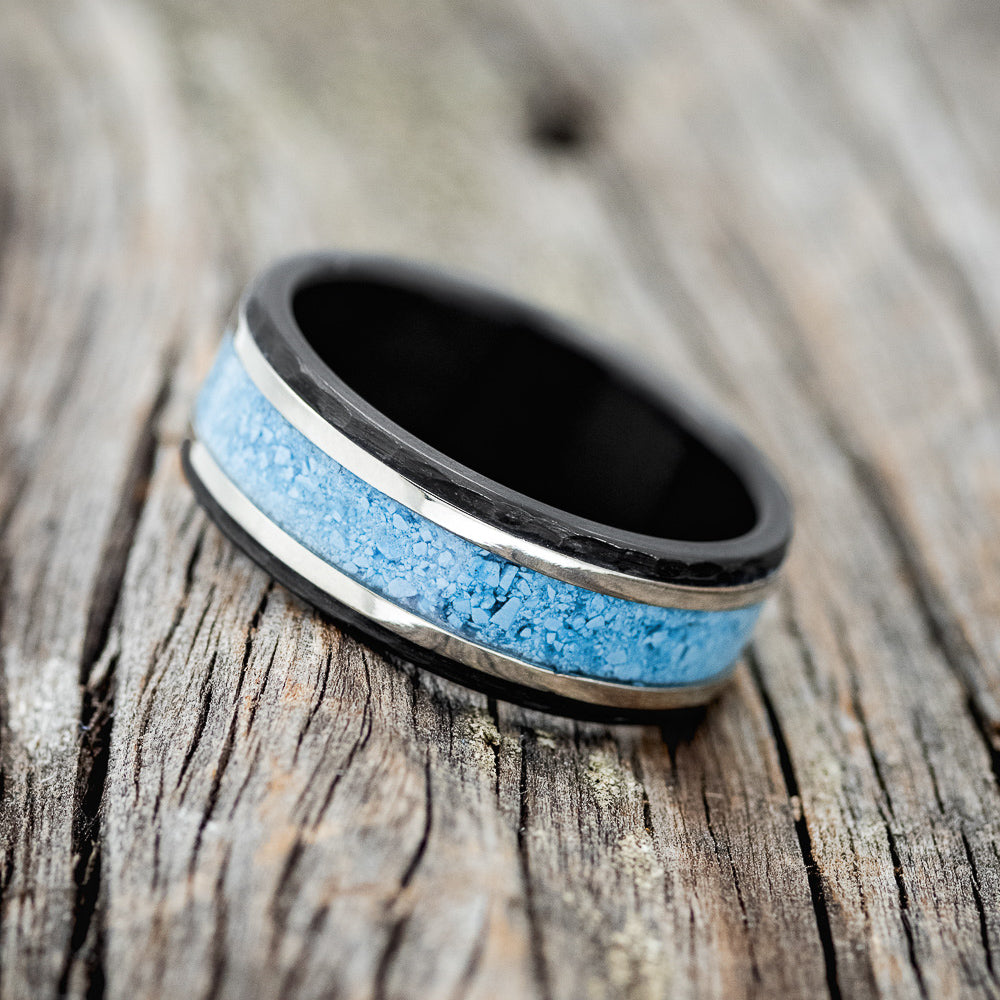 "HOLLIS" - TURQUOISE & 14K GOLD INLAYS WEDDING RING-2