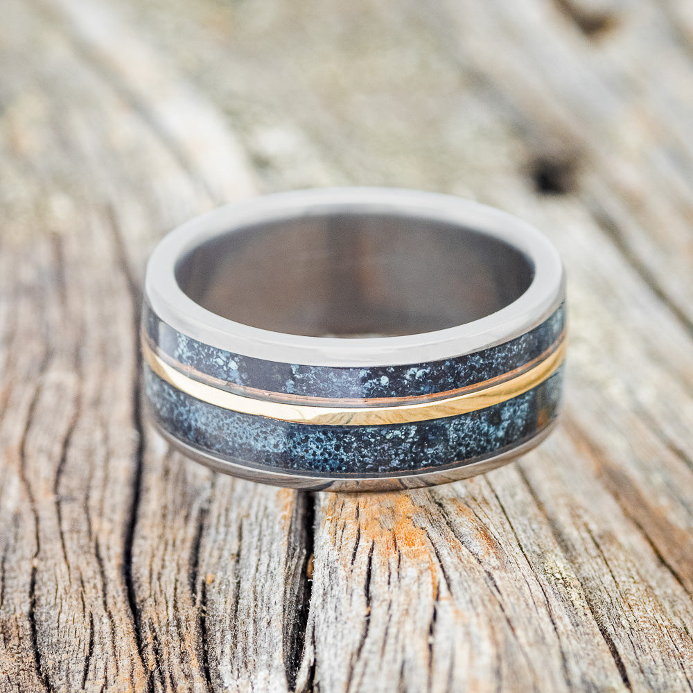 "RAPTOR" - PATINA COPPER WEDDING RING WITH 14K GOLD INLAY-4