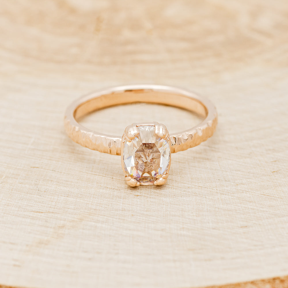 "ELLA" - ANTIQUE CUSHION ROSE CUT MOISSANITE SOLITAIRE ENGAGEMENT RING WITH HAMMERED FINISH-4