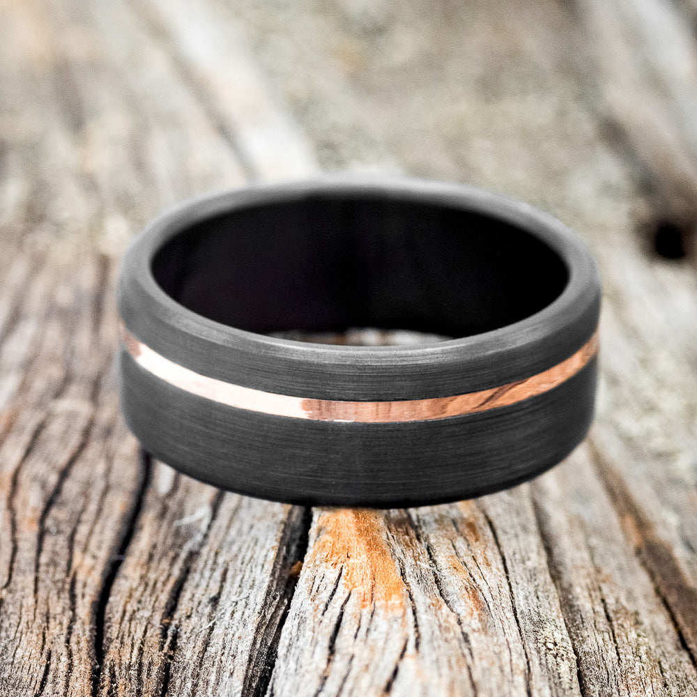 14K GOLD INLAY WEDDING RING FEATURING A BRUSHED BLACK ZIRCONIUM BAND-4