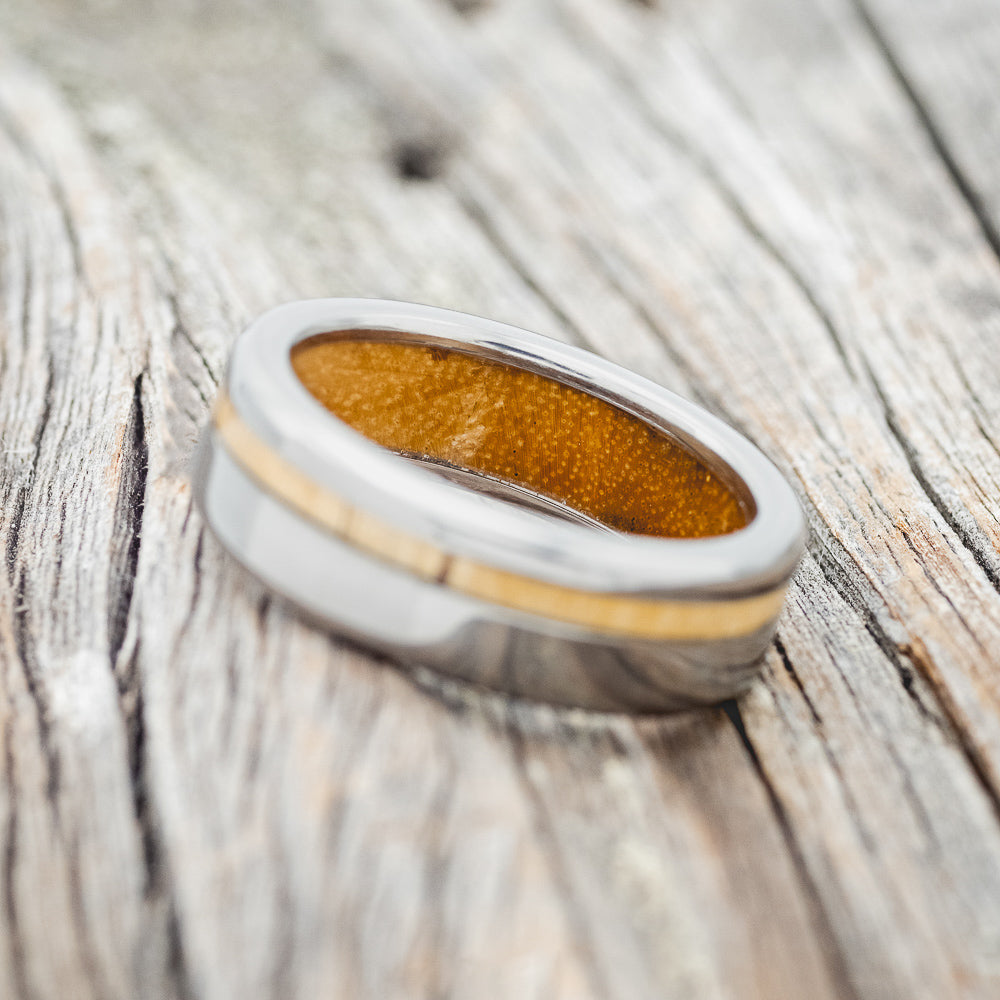 "VERTIGO" - SPALTED MAPLE INLAY & LINING WEDDING BAND-4