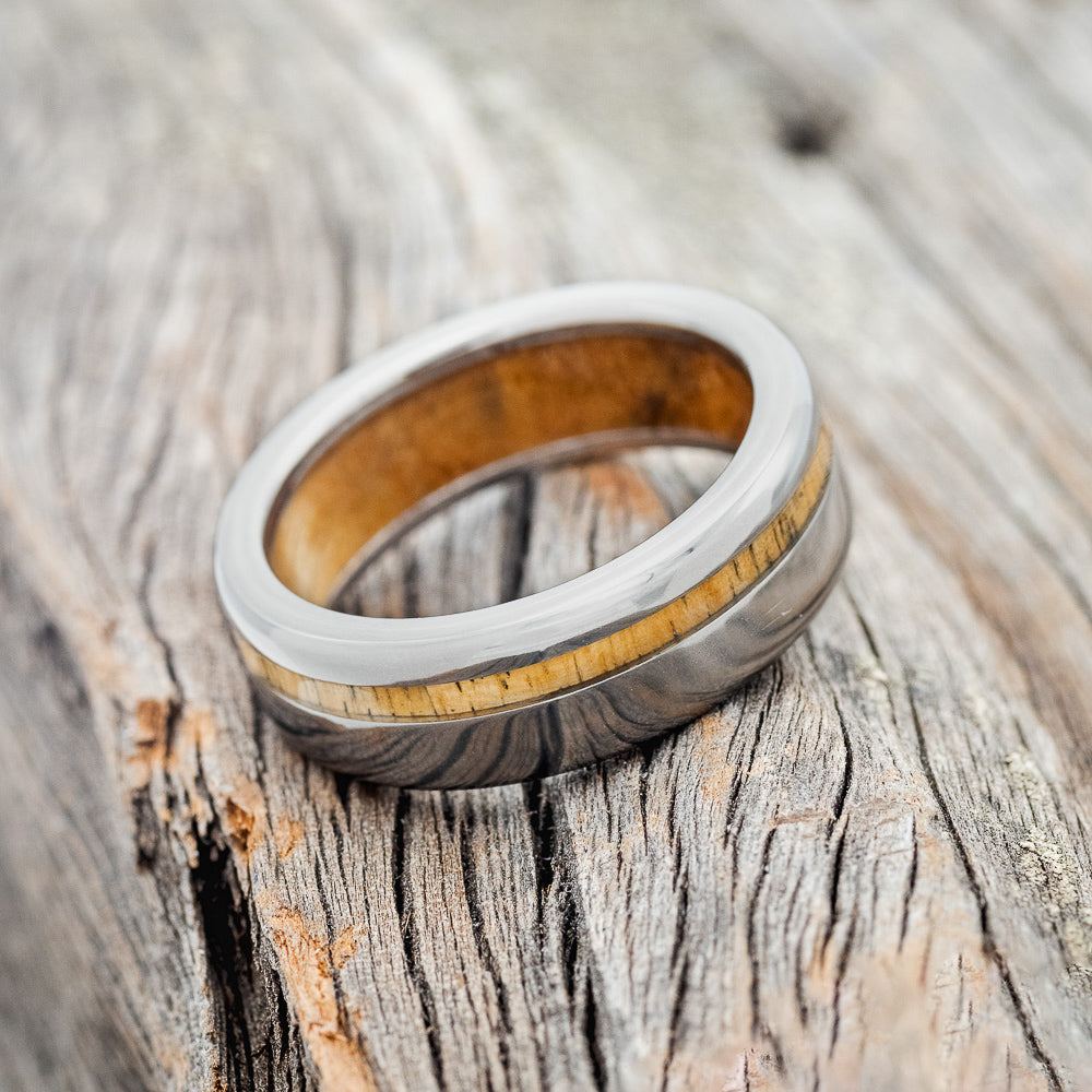 "VERTIGO" - SPALTED MAPLE INLAY & LINING WEDDING BAND-5