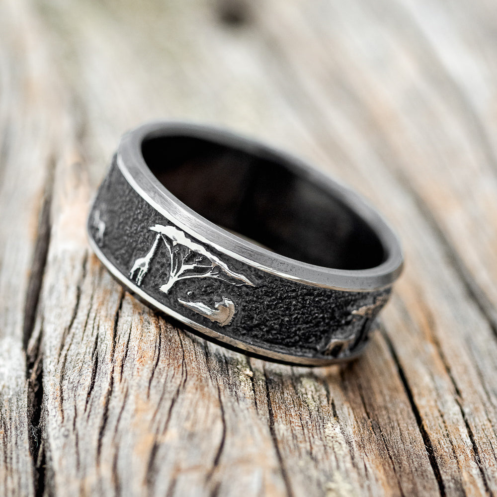 "LEGACY" - CHANNEL EMBOSSED AFRICAN SAVANNAH WEDDING RING-2