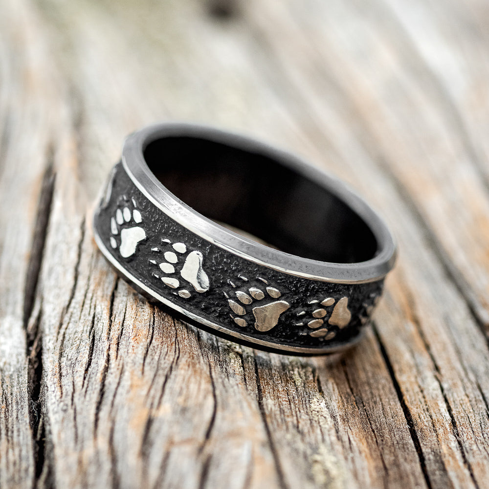 "LEGACY" - CHANNEL EMBOSSED BEAR PAWS WEDDING RING-2