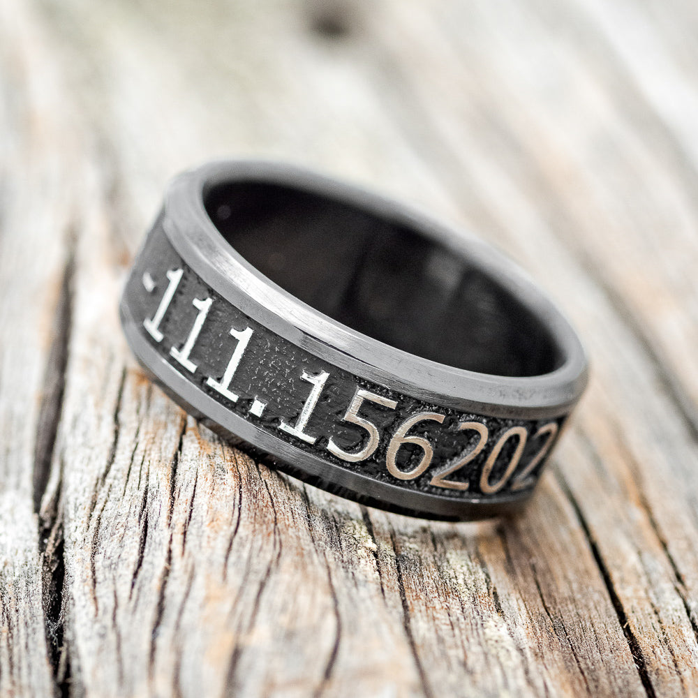 "PATH FINDER" - CUSTOM EMBOSSED COORDINATES WEDDING RING-2