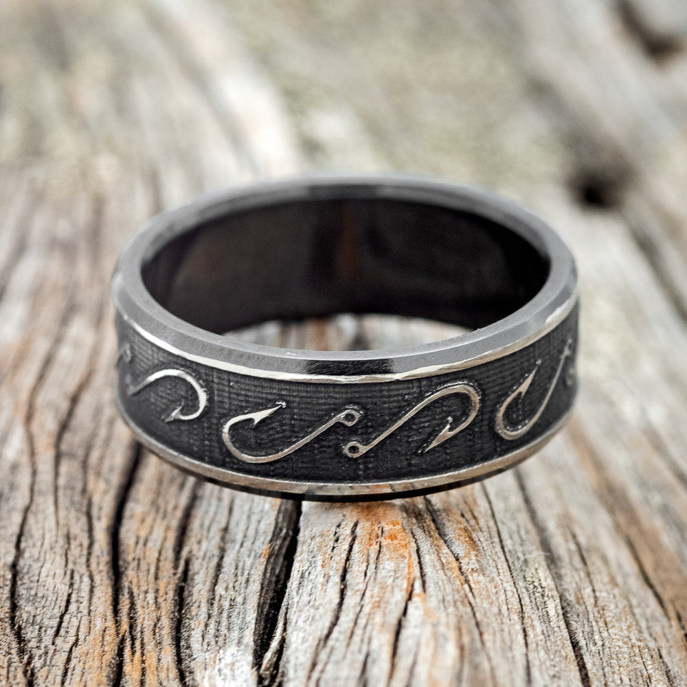 "LEGACY" - CHANNEL EMBOSSED FISHING HOOKS WEDDING BAND-4