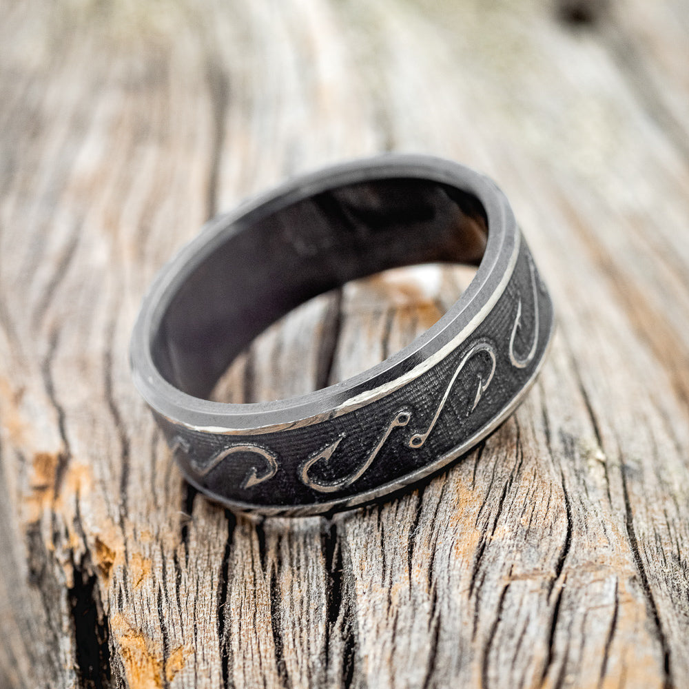"LEGACY" - CHANNEL EMBOSSED FISHING HOOKS WEDDING BAND-3