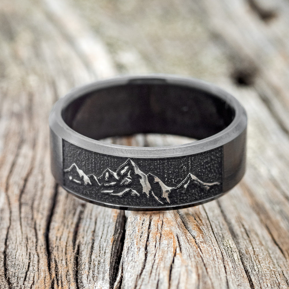 "PATH FINDER" - CUSTOM EMBOSSED MOUNTAIN WEDDING RING-4