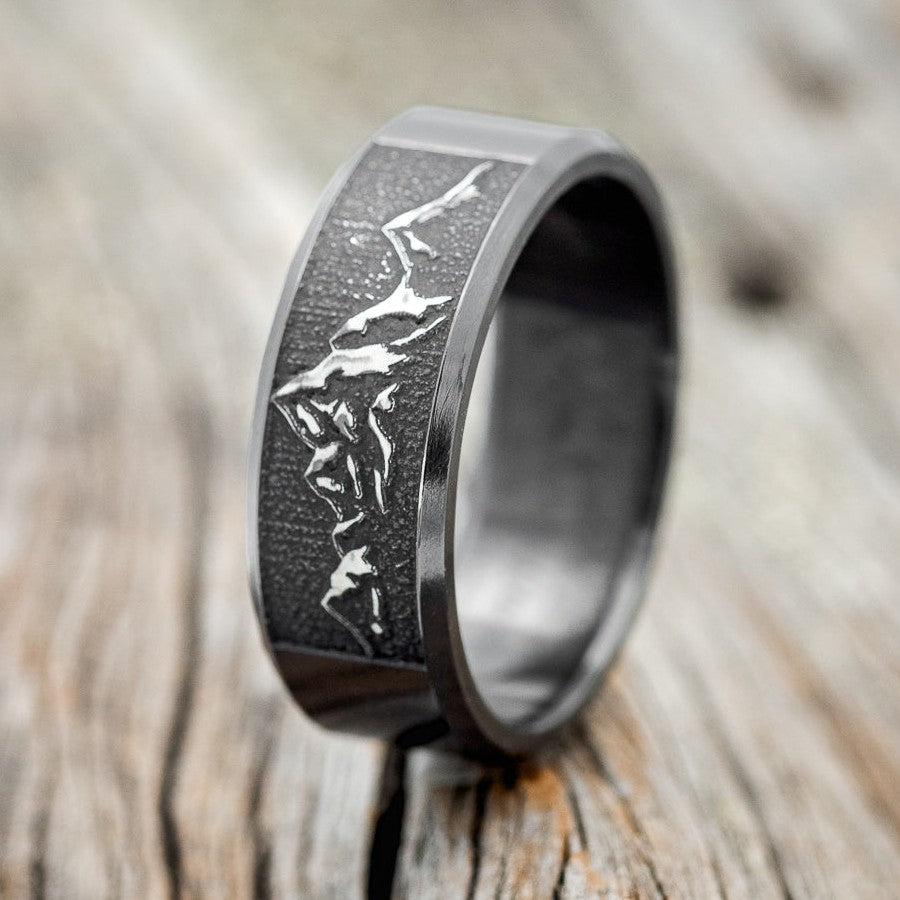 "PATH FINDER" - CUSTOM EMBOSSED MOUNTAIN WEDDING RING-2