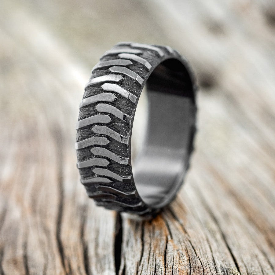 "PARCEL" - CUSTOM EMBOSSED TIRE TREAD WEDDING RING-1