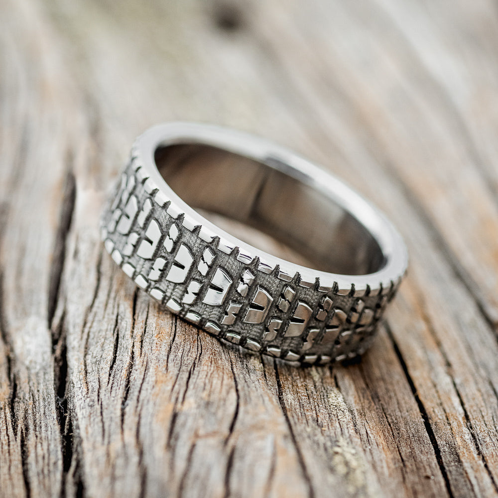 "PARCEL"- CUSTOM EMBOSSED DIRT BIKE TIRE TREAD WEDDING BAND-2