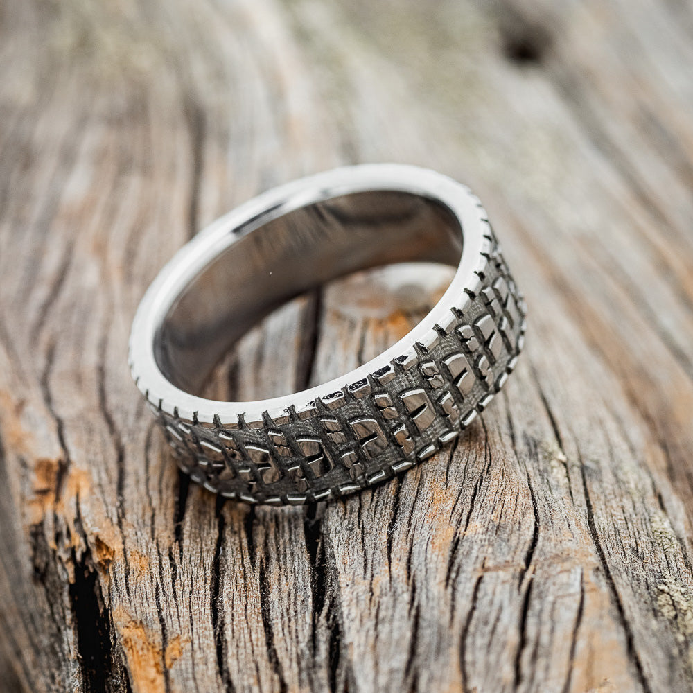 "PARCEL"- CUSTOM EMBOSSED DIRT BIKE TIRE TREAD WEDDING BAND-3