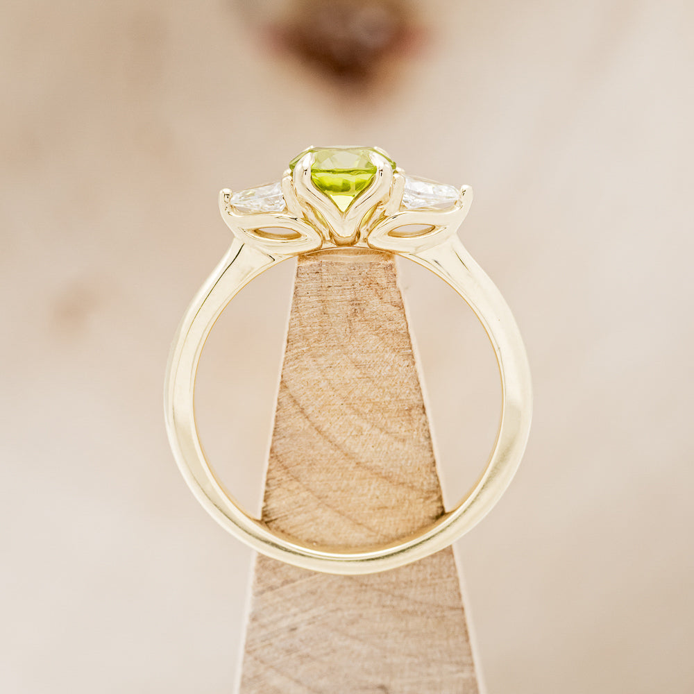 "PELE" - ROUND CUT PERIDOT ENGAGEMENT RING WITH DIAMOND ACCENTS-6