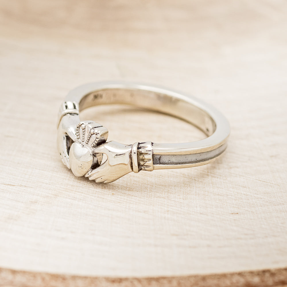 CLADDAGH RING WITH ANTLER INLAY-3