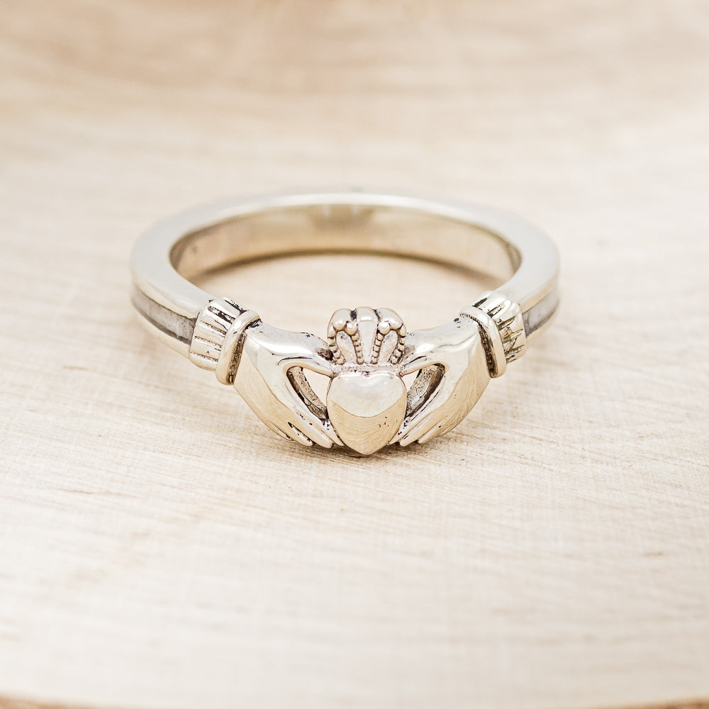 CLADDAGH RING WITH ANTLER INLAY-4