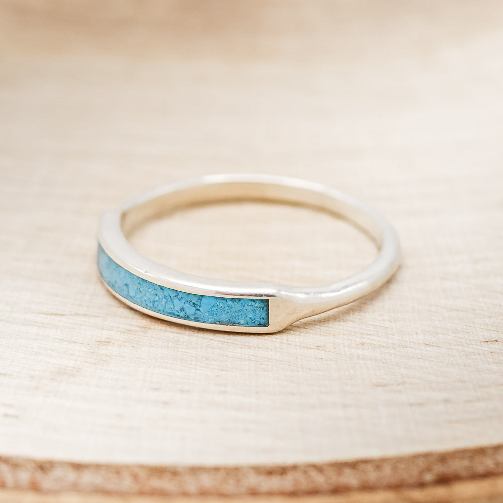 "AVA" - WOMEN'S STACKING WEDDING BAND WITH TURQUOISE INLAY-3