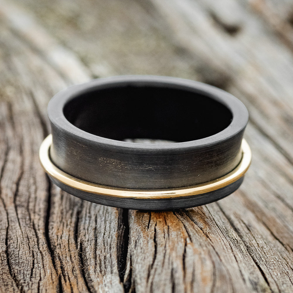 "ROTARY" - 14K GOLD SPINNER WEDDING RING FEATURING A CONCAVE BLACK ZIRCONIUM BAND-3