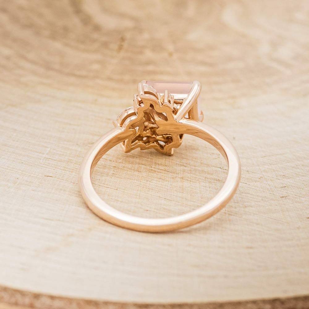 "AURAE" - EMERALD CUT ROSE QUARTZ ENGAGEMENT RING WITH DIAMOND ACCENTS-7