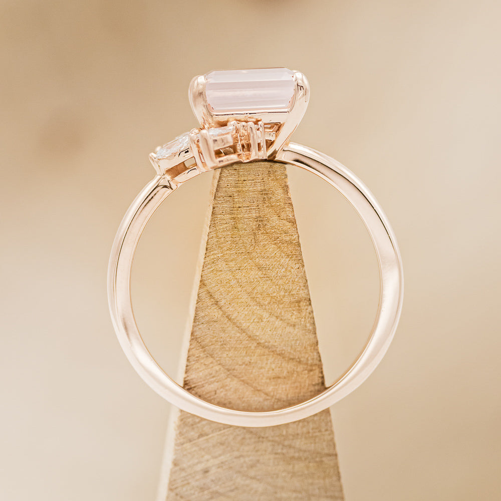 "AURAE" - EMERALD CUT ROSE QUARTZ ENGAGEMENT RING WITH DIAMOND ACCENTS-8
