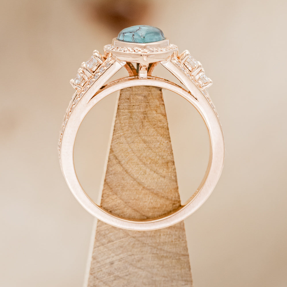 "SOFIA" - PEAR-SHAPED TURQUOISE ENGAGEMENT RING WITH DIAMOND HALO & ACCENTS-6